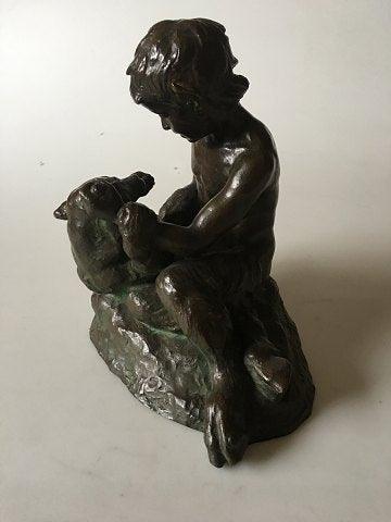 Lauritz Jensen Bronze Figur af Pan/faun og Bjørn fra Dansk Kunsthandel - Danam Antik