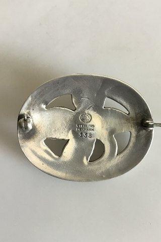 Georg Jensen Sterling Sølv Broche med grøn sten No 138 - Danam Antik