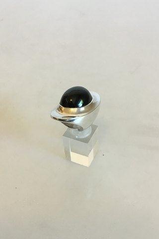 Georg Jensen Sterling Sølv Ring designet af Henning Koppel med Sort Sten No 242 - Danam Antik