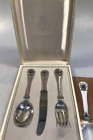 Georg Jensen Sterling Sølv 75 Års Jubilæums Barnebestik med Karneol (3) - Danam Antik