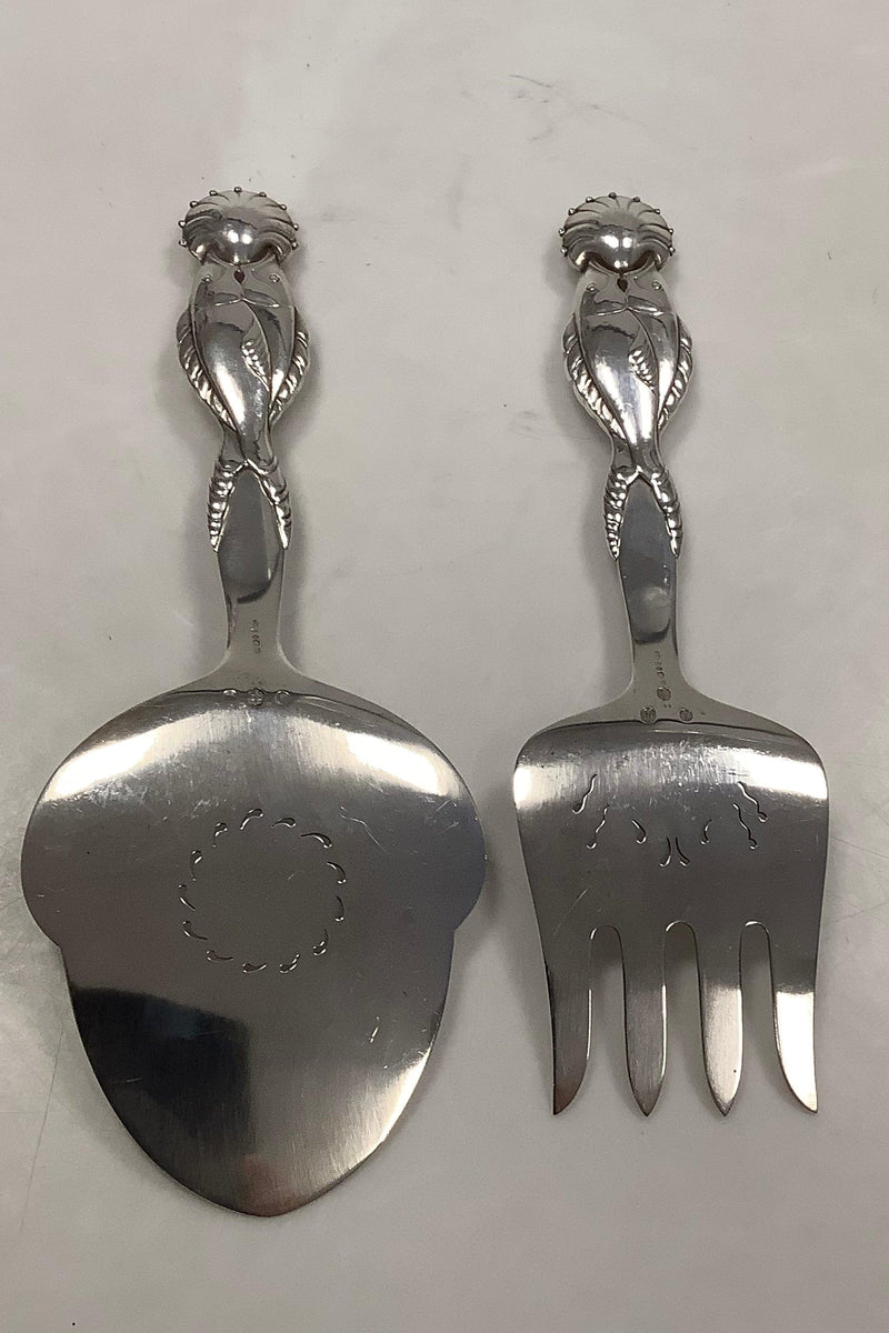 Georg Jensen Sterling Sølv Ornamental Fiske Serveringsgaffel og spade No 55 - Danam Antik