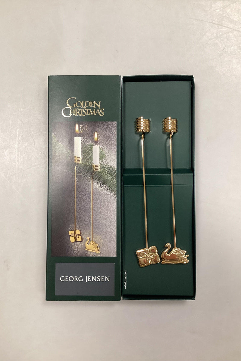 Georg Jensen Golden Christmas Lyseholder - Svane og Gave 2000 - Danam Antik