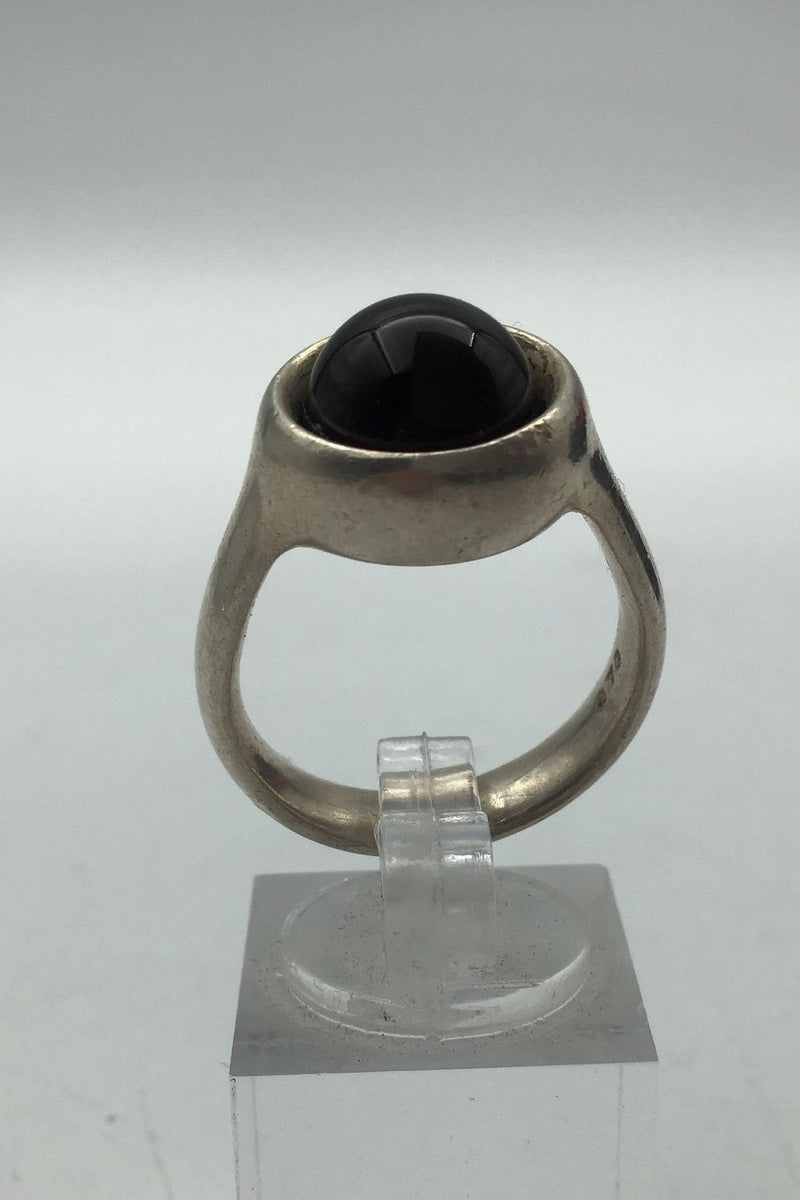 Georg Jensen Sterling Sølv Ring No. 473 Sort Agat Sphere Regitze Overgaard. - Danam Antik