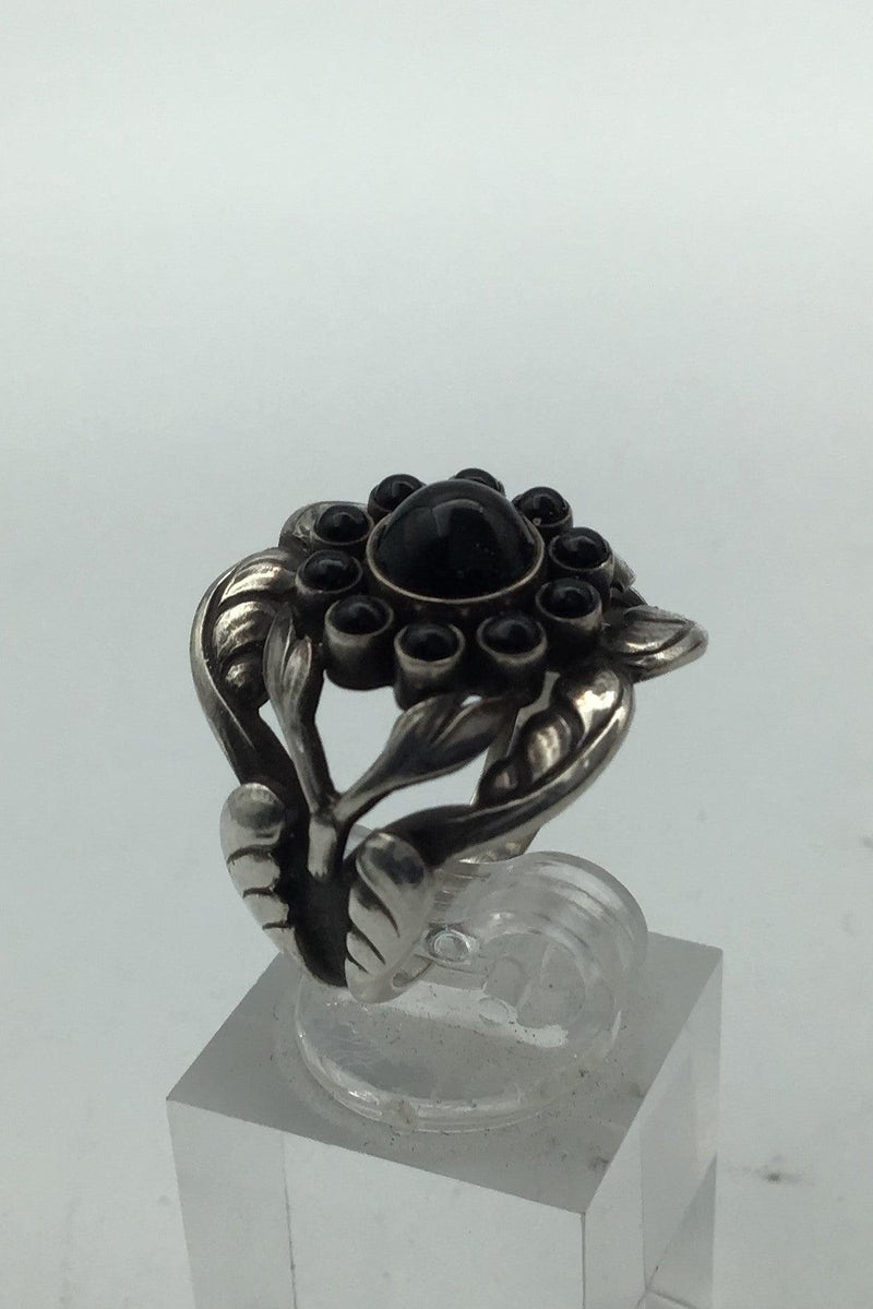 Georg Jensen Sterling Sølv Ring No. 10 Moonlight Blossom Sort Agat. - Danam Antik