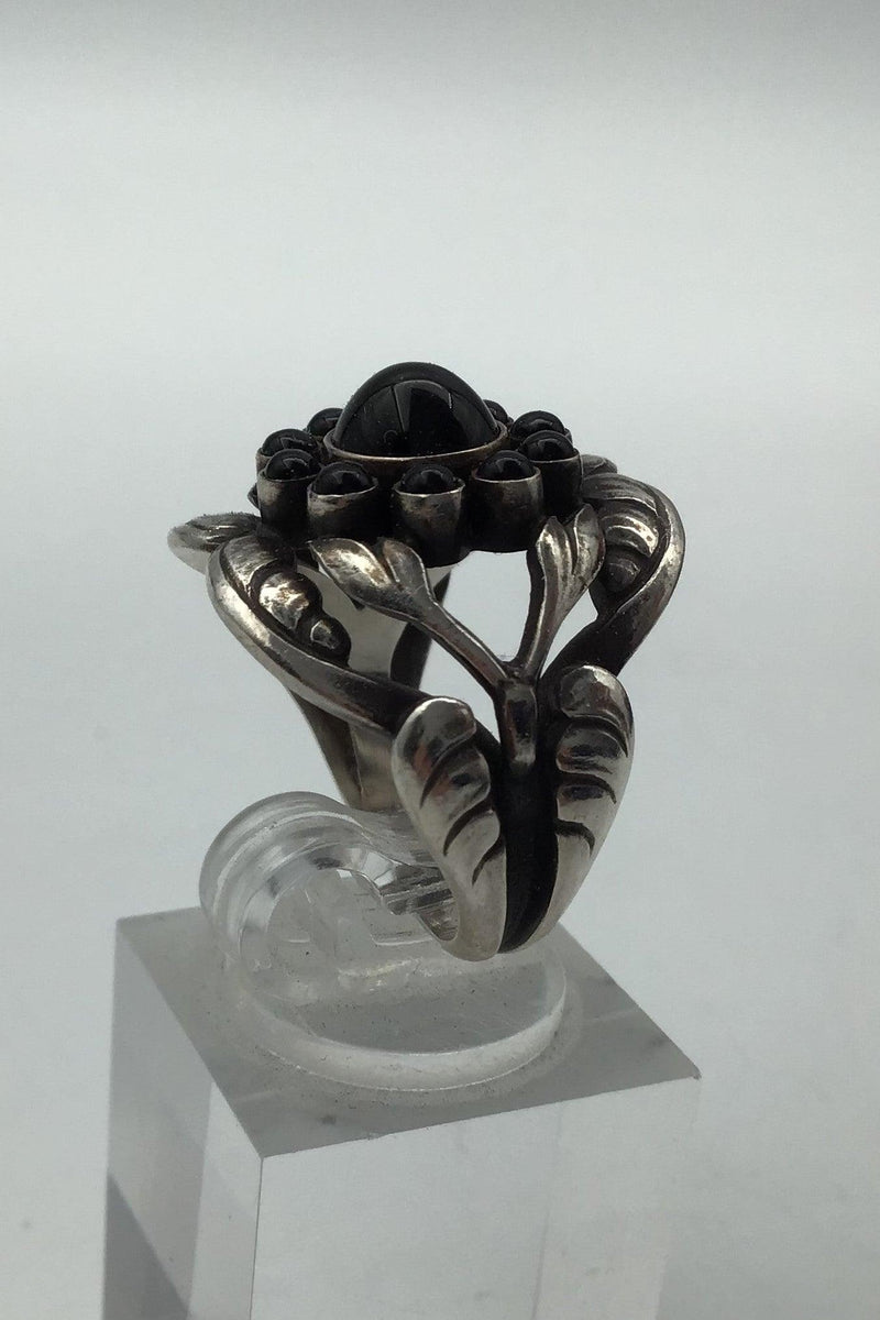 Georg Jensen Sterling Sølv Ring No. 10 Moonlight Blossom Sort Agat. - Danam Antik