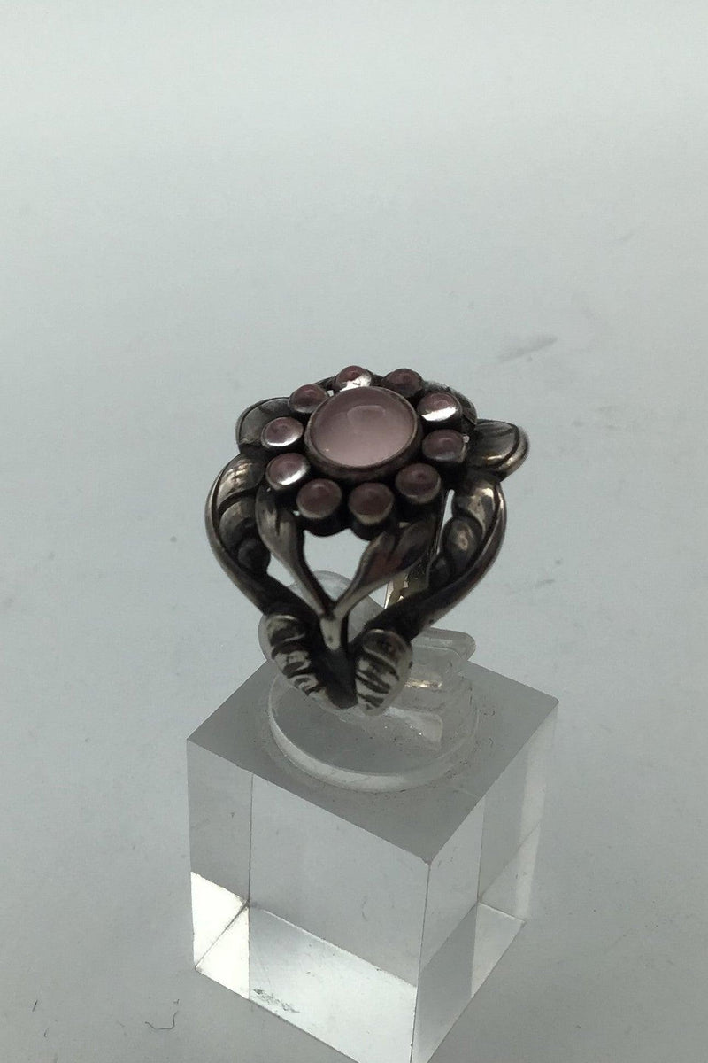 Georg Jensen Sterling Sølv Ring No. 10 Moonlight Blossom Rosa Quartz. - Danam Antik
