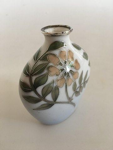 Bing & Grøndahl Art nouveau Unika vase af Emma Krogsbøll med sølv indlæg - Danam Antik