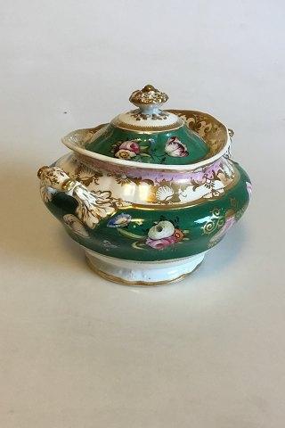 Engelsk Porcelæns sukkerskål med guld og blomster - Danam Antik