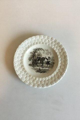 Gammelt Engelsk Staffordshire Tallerken med heste motiv - Danam Antik