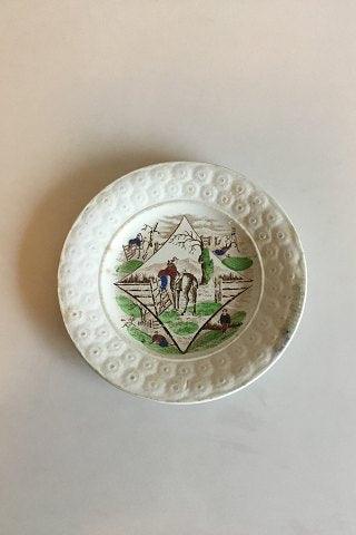 Gammelt Engelsk Staffordshire Tallerken med heste motiv. - Danam Antik