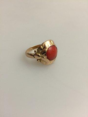 Georg Jensen 14K Guld Ring No 111 med Rød Sten - Danam Antik