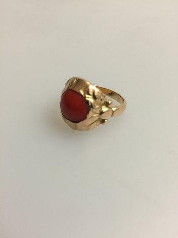 Georg Jensen 14K Guld Ring No 111 med Rød Sten - Danam Antik