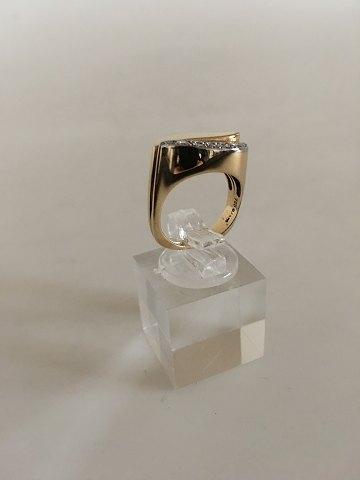 Georg Jensen 18K Delvist Rhodineret Guldring prydet med ti brilliantslebne diamanter - Danam Antik