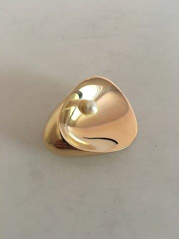 Georg Jensen 18K Guld Nanna Ditzel Broche med Perle No 1328 - Danam Antik