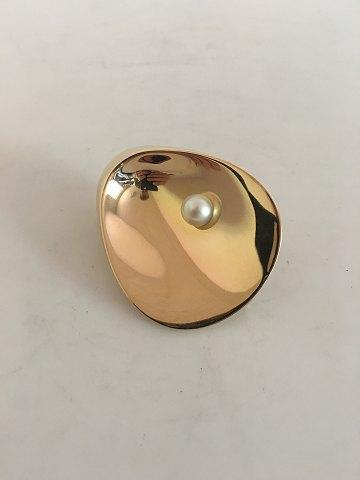 Georg Jensen 18K Guld Nanna Ditzel Broche med Perle No 1328 - Danam Antik