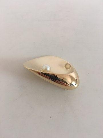 Georg Jensen 18K Guld Nanna Ditzel Broche med Perle No 1328 - Danam Antik