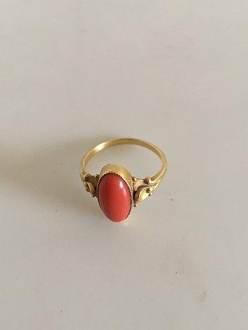 Georg Jensen 18K Guld Ring No 243 med Koralfarvet Sten - Danam Antik