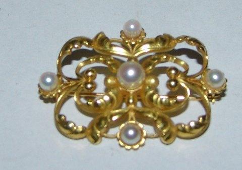 Georg Jensen Art Nouveau 18K Guld broche med perler No 21 - Danam Antik