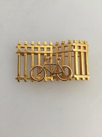 Georg Jensen forgyldt Messing Broche No 252 med Stakit og Cykel - Danam Antik