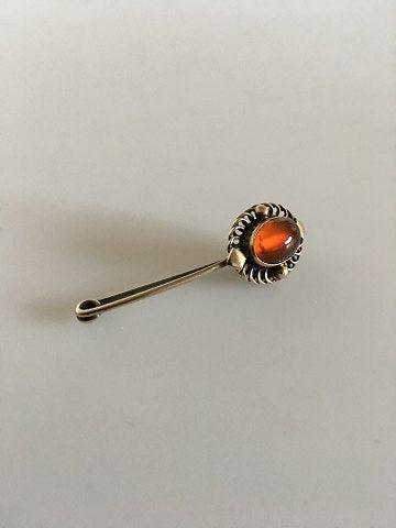 Georg Jensen Forgyldt Sølv Broche No 2 med Ravsten - Danam Antik