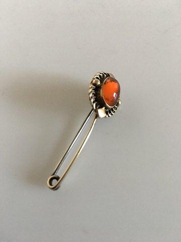 Georg Jensen Forgyldt Sølv Broche No 2 med Ravsten - Danam Antik