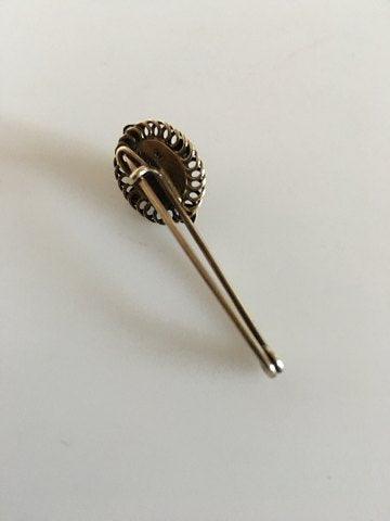 Georg Jensen Forgyldt Sølv Broche No 2 med Ravsten - Danam Antik