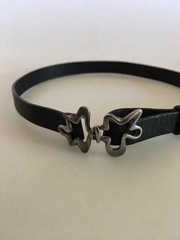 Georg Jensen Henning Koppel Choker Halsbånd No 428B i Sterling Sølv og Læder - Danam Antik