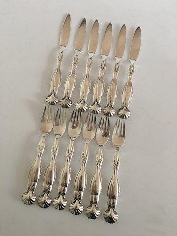 Georg Jensen "Ornamental" Fiskebestiks No. 55 Kniv og Gaffel Sæt til 6 Pers. - Danam Antik