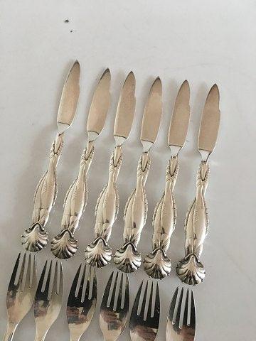 Georg Jensen "Ornamental" Fiskebestiks No. 55 Kniv og Gaffel Sæt til 6 Pers. - Danam Antik