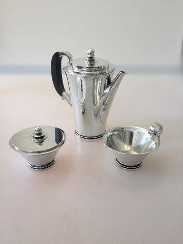 Georg Jensen Pyramide Sterling Sølv Kaffekande, flødekande og sukkerskål No 600 - Danam Antik