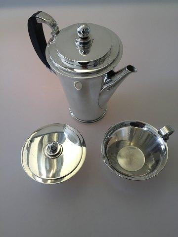 Georg Jensen Pyramide Sterling Sølv Kaffekande, flødekande og sukkerskål No 600 - Danam Antik