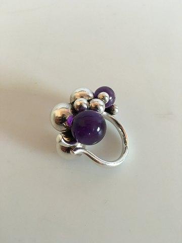 Georg Jensen Ring Oxideret Sølv med Amethyst Sten. - Danam Antik