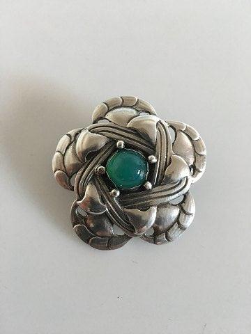 Georg Jensen Sølv Broche No 12 med Grøn Agat - Danam Antik