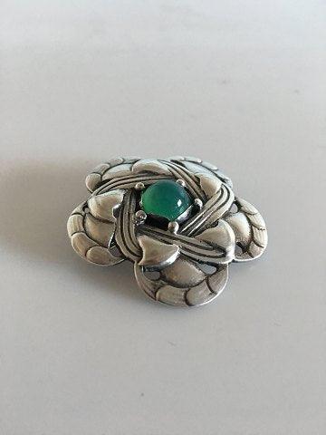 Georg Jensen Sølv Broche No 12 med Grøn Agat - Danam Antik