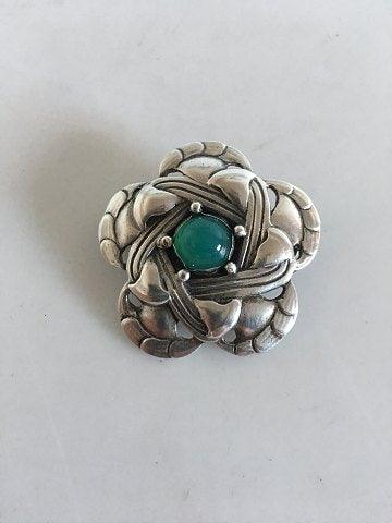 Georg Jensen Sølv Broche No 12 med Grøn Agat - Danam Antik