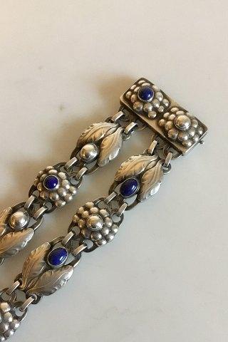 Georg Jensen Sterling Sølv Art Nouveau Dobbelt Armbånd med Lapiz Lazuli og Sølvsten No 3 - Danam Antik