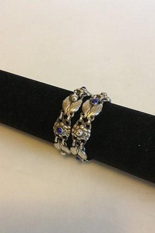 Georg Jensen Sterling Sølv Art Nouveau Dobbelt Armbånd med Lapiz Lazuli og Sølvsten No 3 - Danam Antik