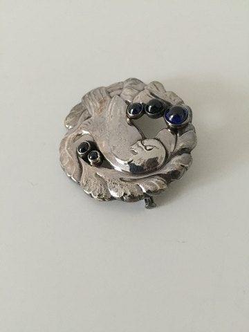 Georg Jensen Sterling Sølv Broche med due og ametyst No 165 med gamle stempler - Danam Antik