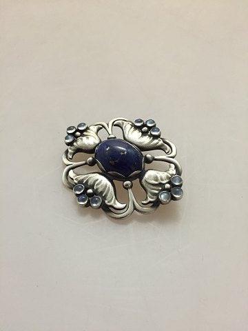 Georg Jensen Sterling Sølv Broche med Lapis Lazuli og Månesten No 173 - Danam Antik