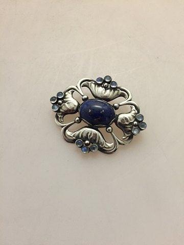 Georg Jensen Sterling Sølv Broche med Lapis Lazuli og Månesten No 173 - Danam Antik