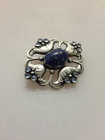 Georg Jensen Sterling Sølv Broche med Lapis Lazuli og Månesten No 173 - Danam Antik