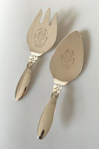 Georg Jensen Sterling Sølv Kaktus Fiske Serverings Sæt No 232 - Danam Antik