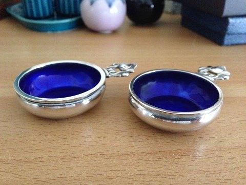 Georg Jensen Sterling Sølv Konge Salt kar med blå emalje No 62 - Danam Antik