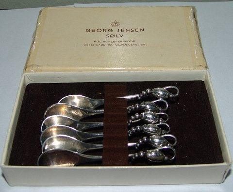 Georg Jensen Sterling Sølv Magnolia Mokkaskeer i boks - Danam Antik