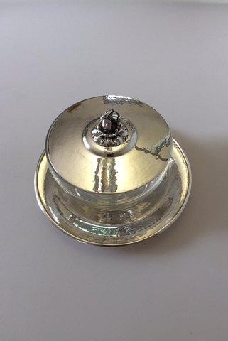 Georg Jensen Sterling Sølv og Glas Kaviar Skål med låg og underfad No 610 - Danam Antik