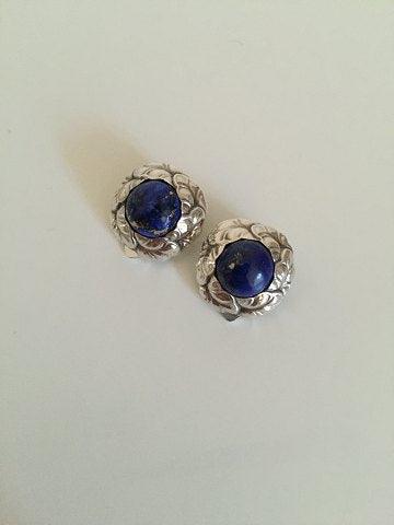 Georg Jensen Sterling Sølv Øreclips No 74 med Lapis Lazuli - Danam Antik