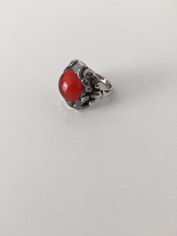 Georg Jensen Sterling Sølv Ring med Rød sten No 11A fra 1933-1944 - Danam Antik