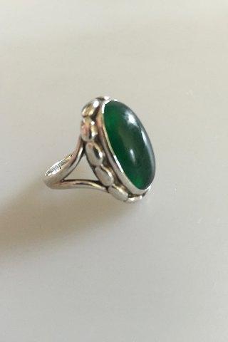 Georg Jensen Sterling Sølv Ring No 19 med Klar Grøn Agat - Danam Antik