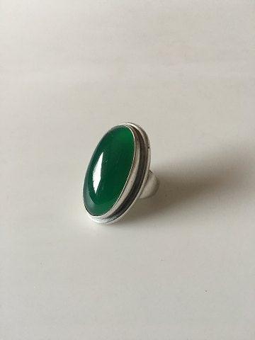 Georg Jensen Sterling Sølv Ring No 46E med Stor Grøn Agat - Danam Antik