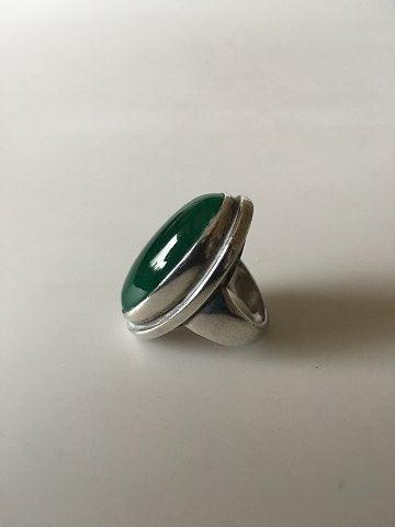 Georg Jensen Sterling Sølv Ring No 46E med Stor Grøn Agat - Danam Antik